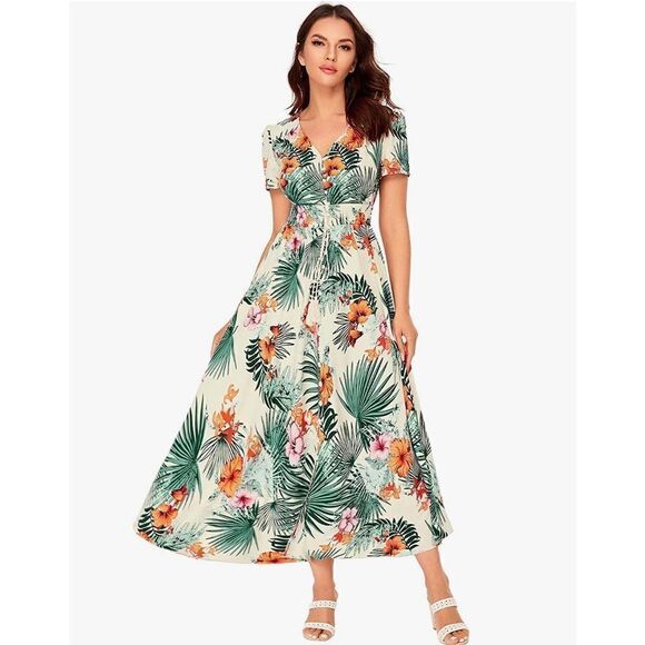 Milumia Women Button Up Floral Print Party Split Flowy Maxi Dress. Size Large. - Picture 2 of 14